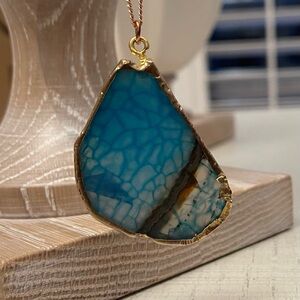 Blue Agate Stone and Gold Necklace with Organic Design